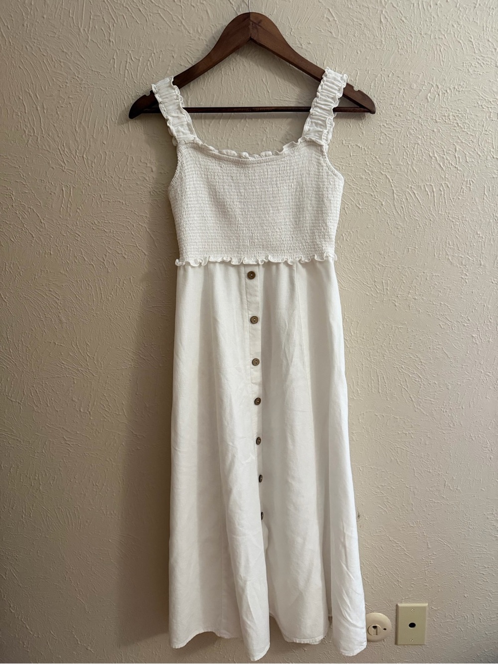 Blu Pepper Smocked Midi Sundress | Cream/White | Size Small